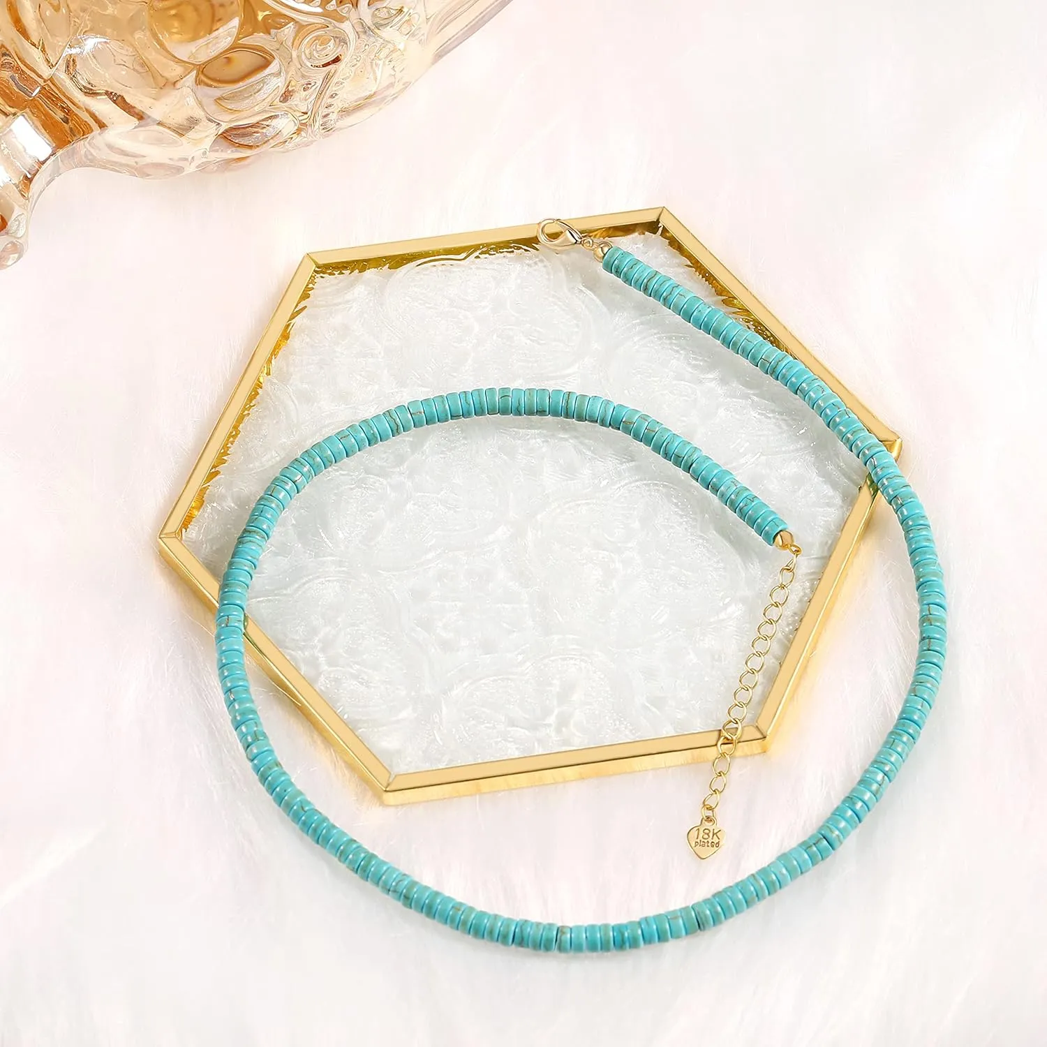 CANEVINKA Bohemian Beaded Choker Necklace 18K Gold Plated Bead Pendant Necklace Vintage Handmade Jewelry for Women