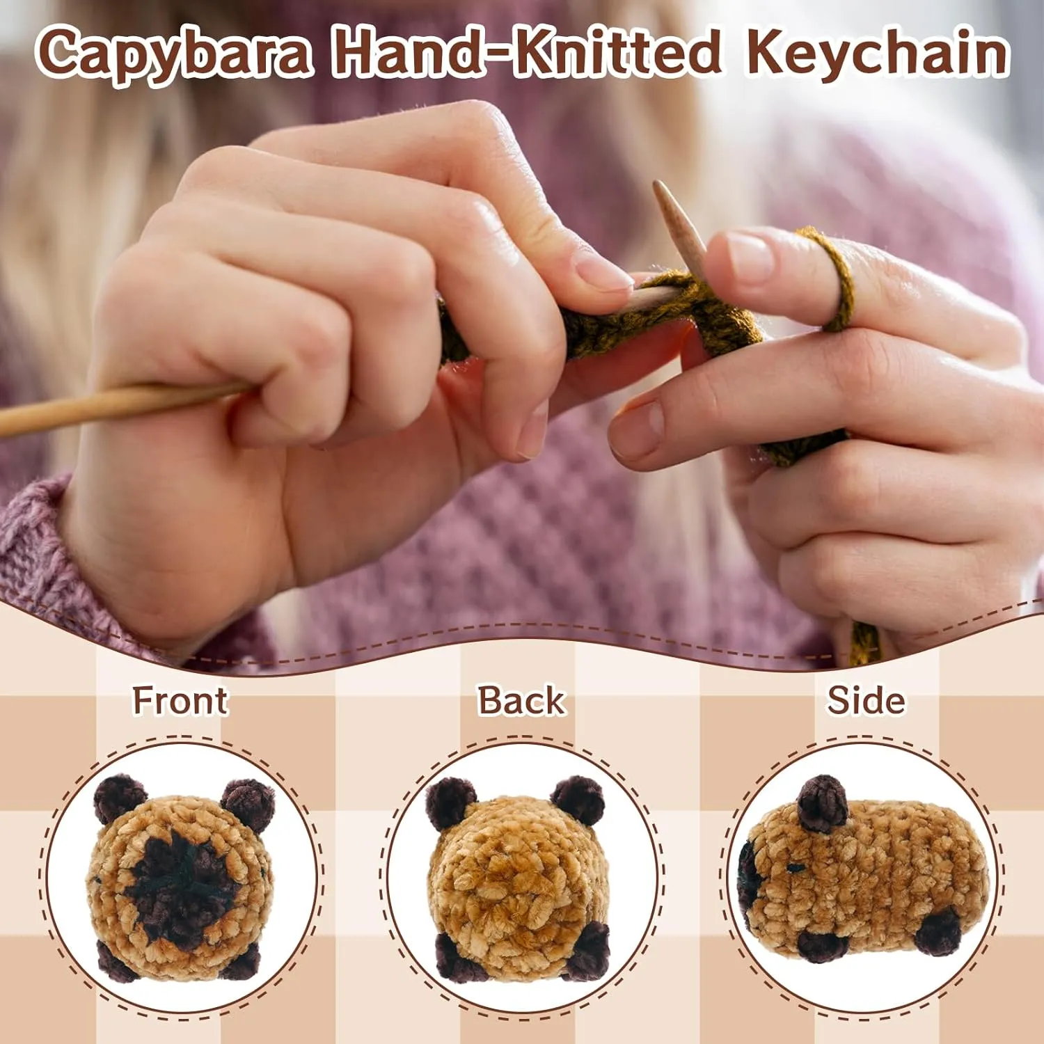 Capybara Keychain Hand-Knitted Pink Pig Platypus Plush Keychain Cute Decor for Women Birthday Gifts