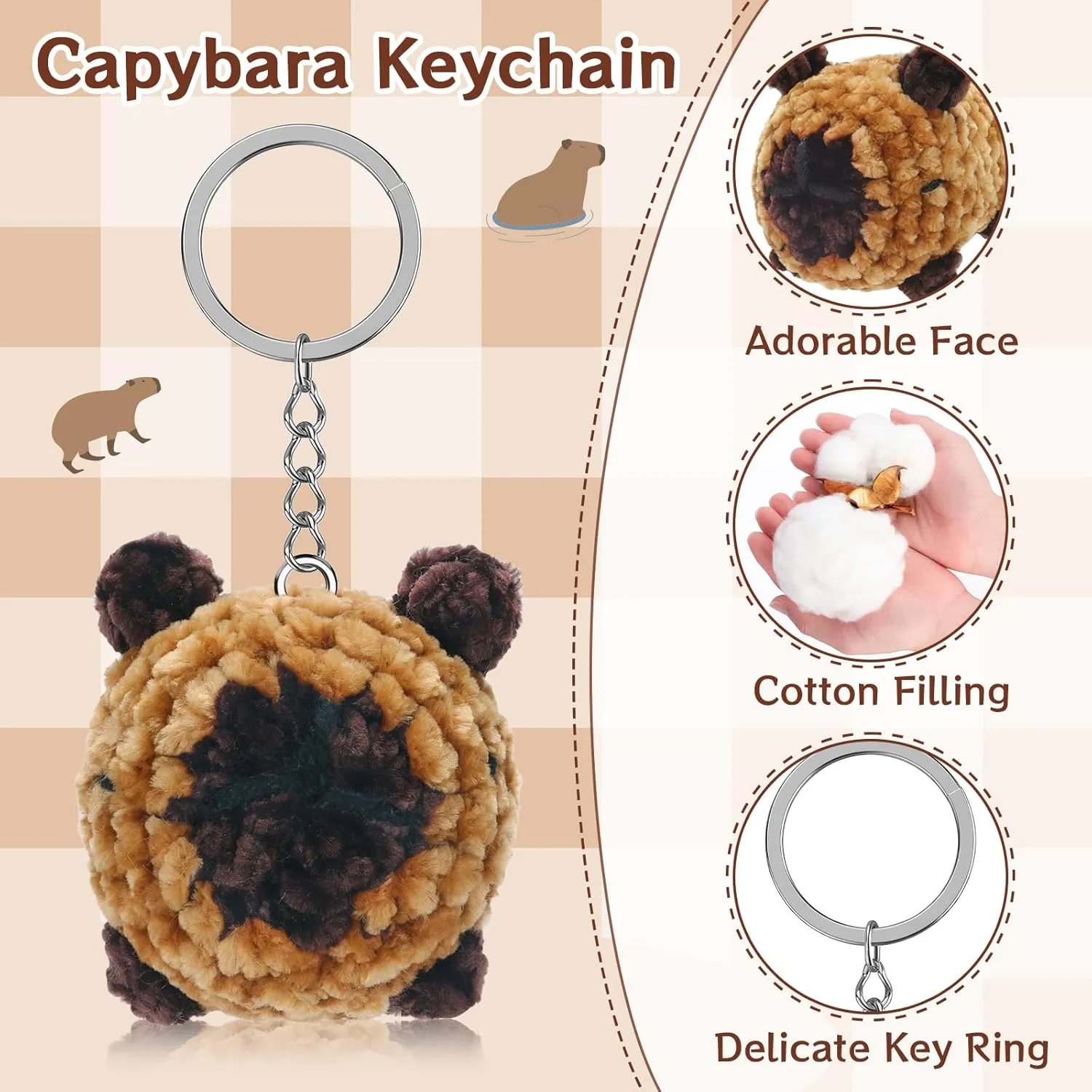 Capybara Keychain Hand-Knitted Pink Pig Platypus Plush Keychain Cute Decor for Women Birthday Gifts