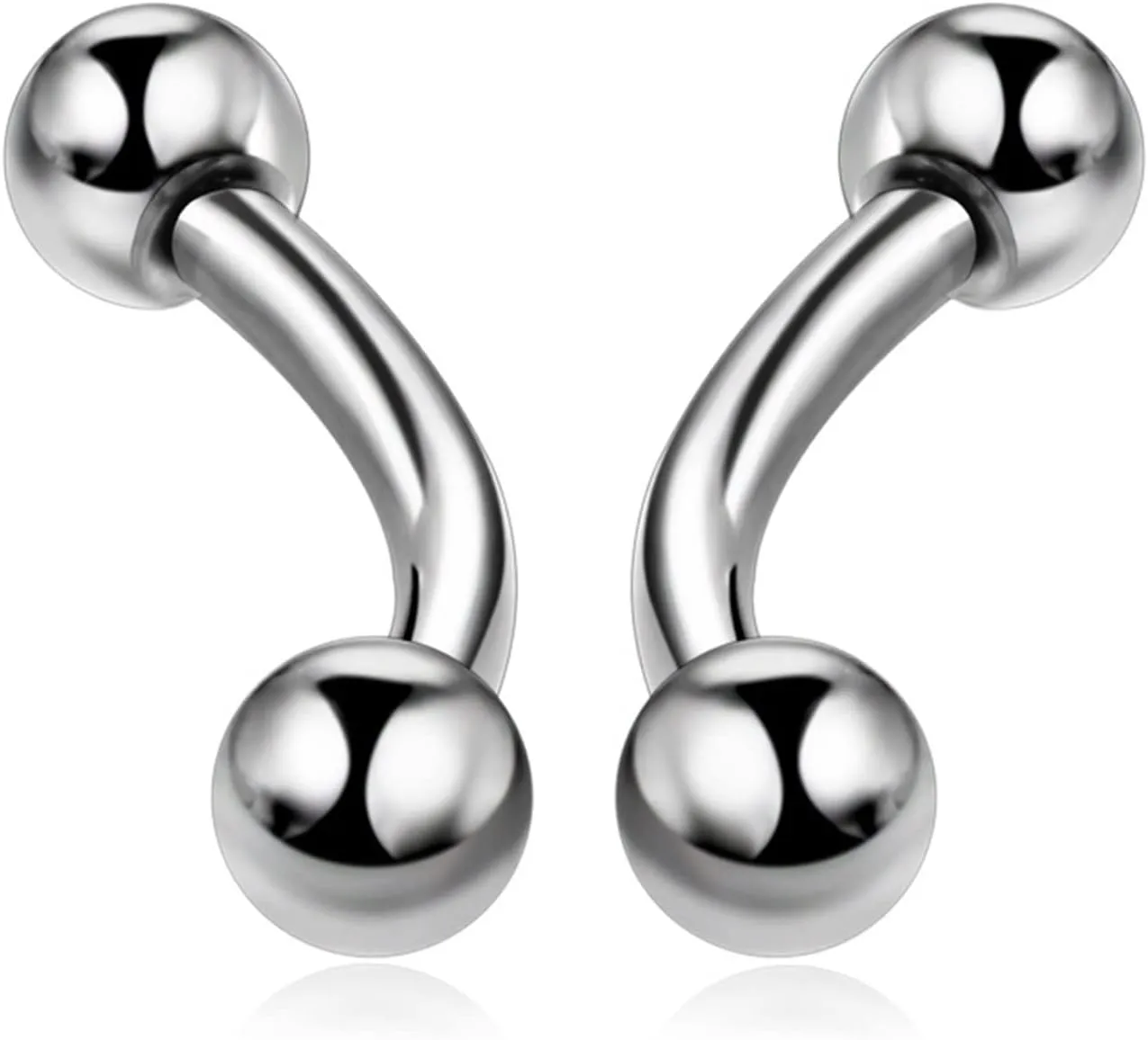 Cartilage Earrings, Titanium Piercing Jewelry 2pcs Eyebrow Tongue Ring 1.2mm Thickness Curved Bar Bent Lever Cone Piercing Jewelry Birthday Gift