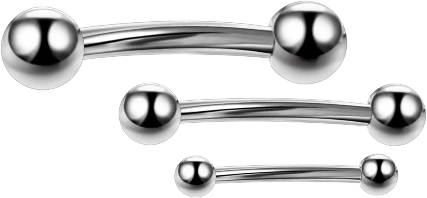 Cartilage Earrings, Titanium Piercing Jewelry 2pcs Eyebrow Tongue Ring 1.2mm Thickness Curved Bar Bent Lever Cone Piercing Jewelry Birthday Gift