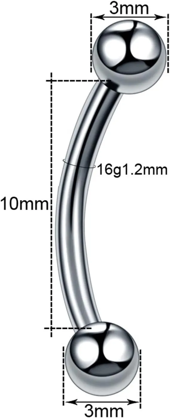 Cartilage Earrings, Titanium Piercing Jewelry 2pcs Eyebrow Tongue Ring 1.2mm Thickness Curved Bar Bent Lever Cone Piercing Jewelry Birthday Gift