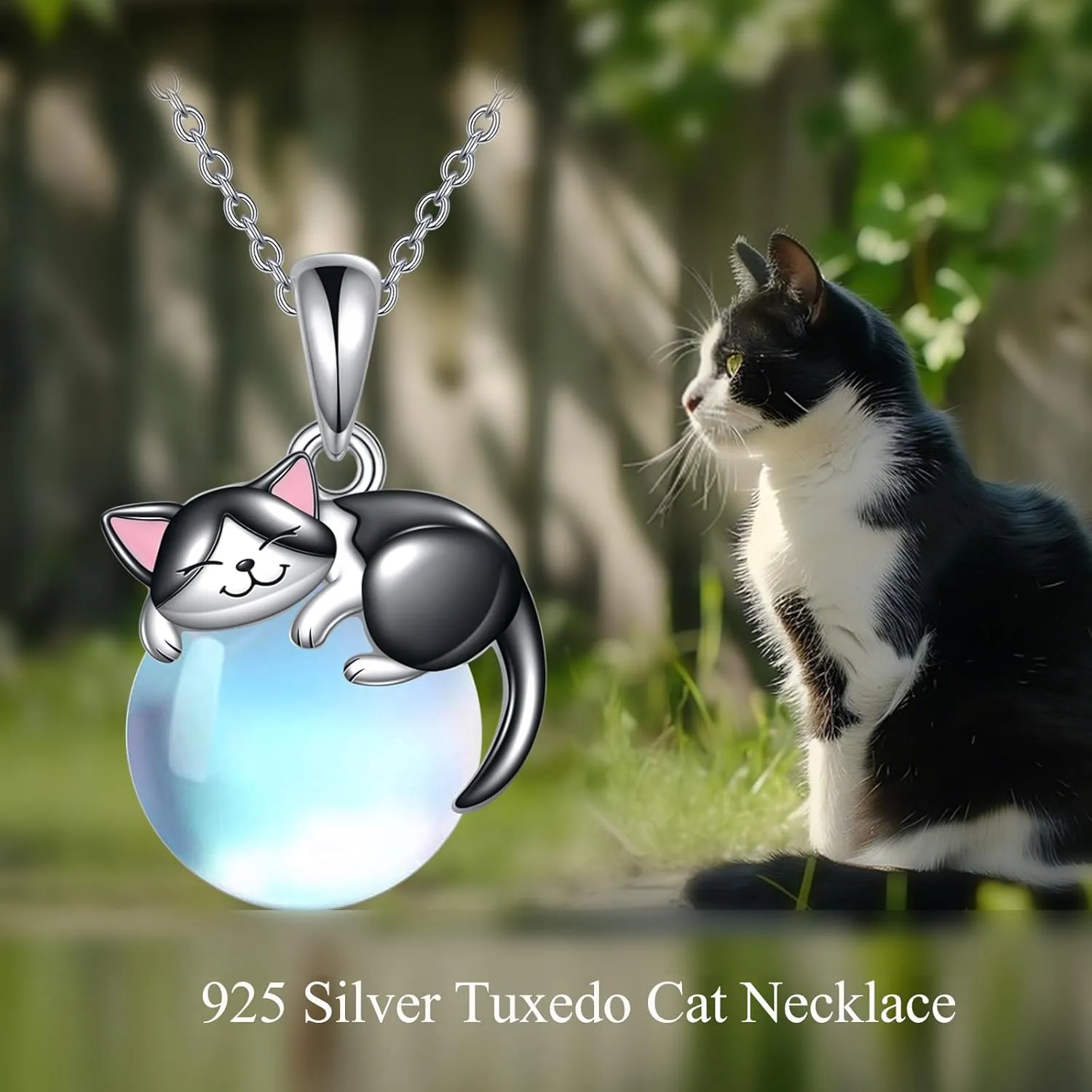 Cat Necklace Sterling Silver Cat Pendnat with Rose Quartz Pearl Jewelry Gifts for Women Cat Lovers