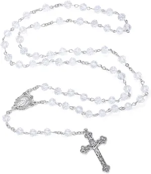 Catholic Rosary Crystal Beads Necklace, with Crucifix Rosaries Communion Rosary Christian Gifts Catholic Gifts with Velvet Gift Bag