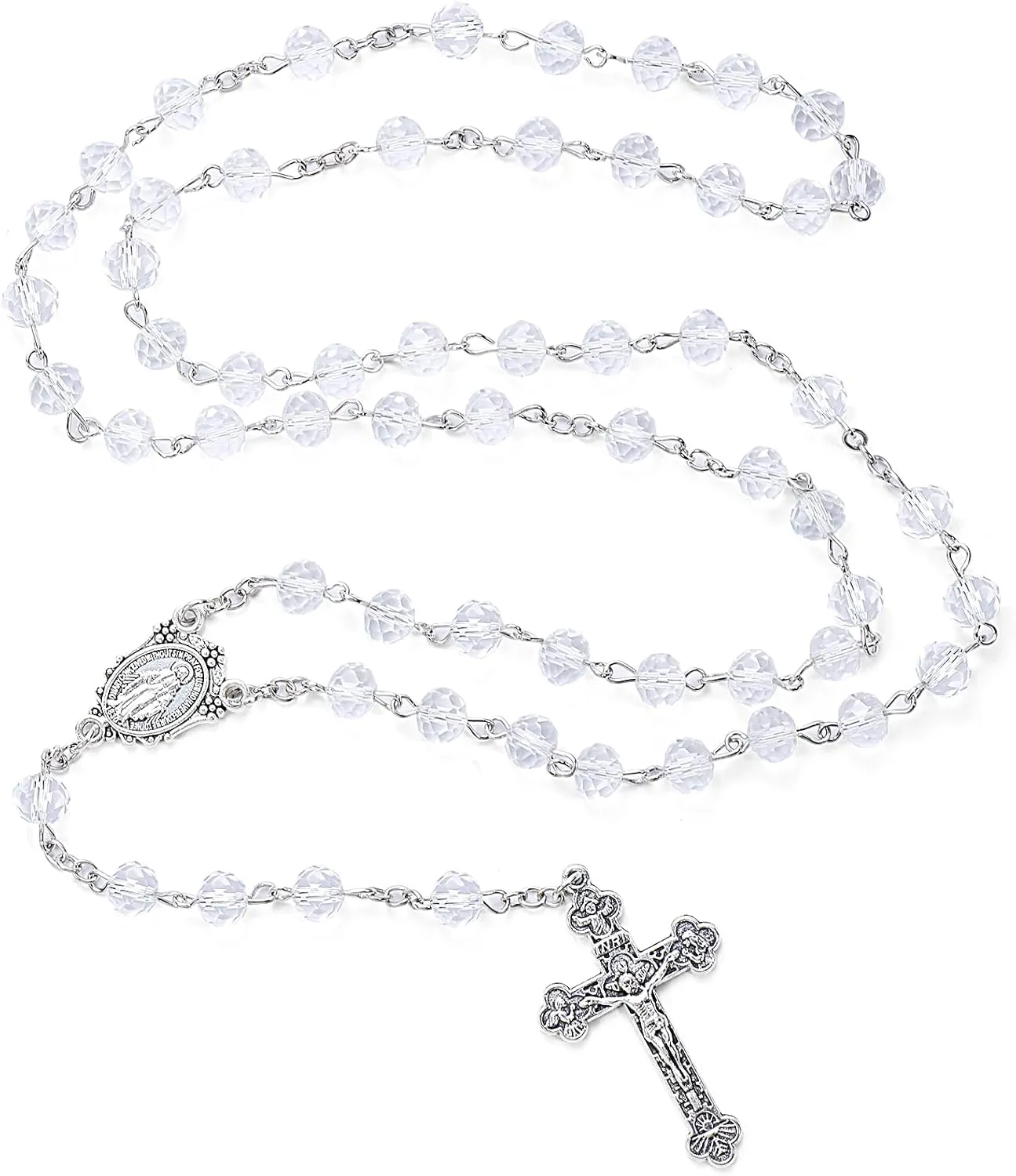 Catholic Rosary Crystal Beads Necklace, with Crucifix Rosaries Communion Rosary Christian Gifts Catholic Gifts with Velvet Gift Bag