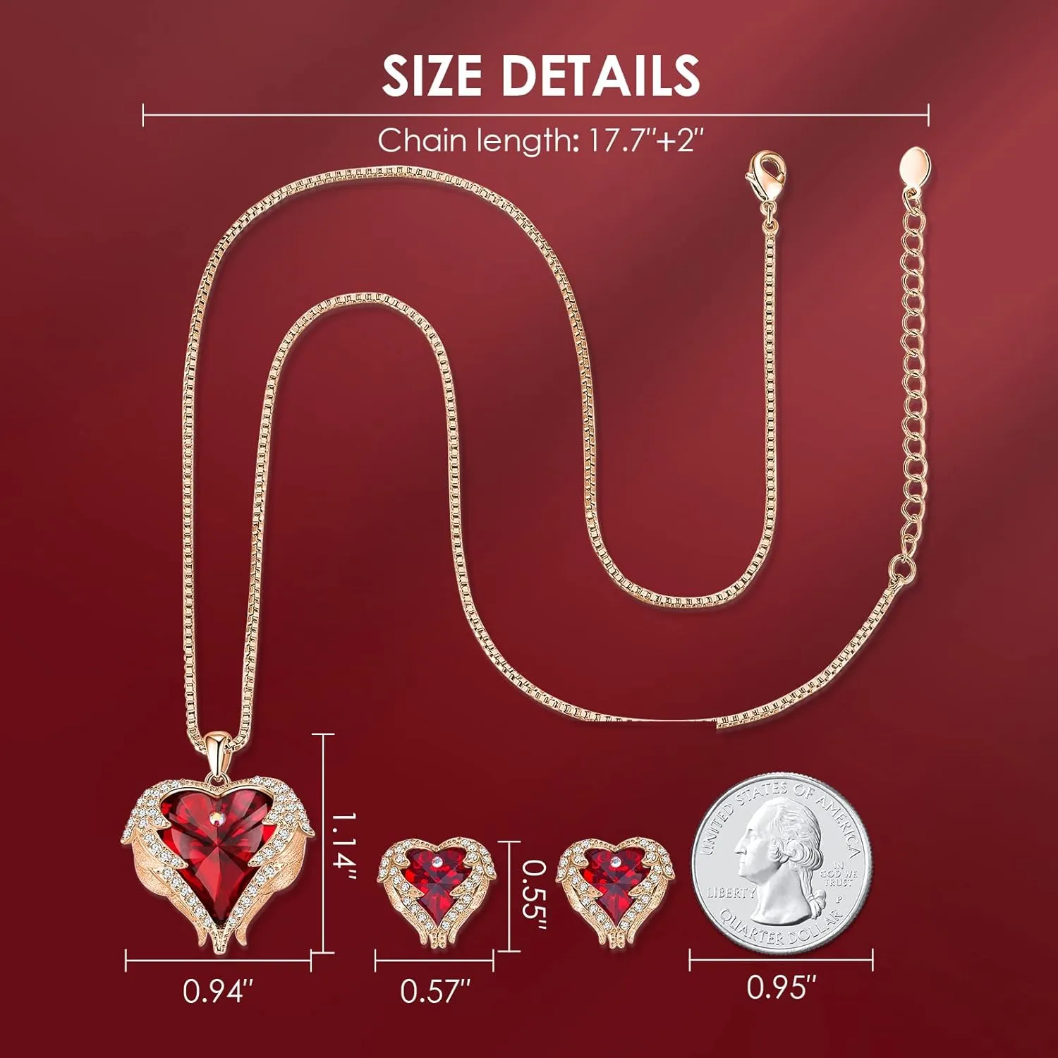 CDE Mothers Day Jewelry Set for Women, Angle Wing Heart Pendant Necklaces and Earrings with Birthstone Birthday/Anniversary Christmas Jewelry Gift for Women Wife Her