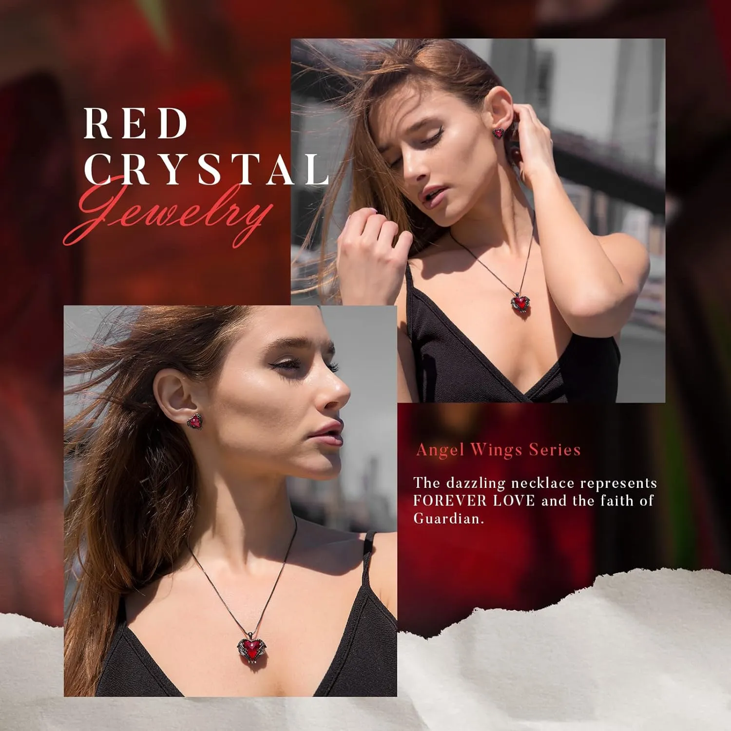 CDE Mothers Day Jewelry Set for Women, Angle Wing Heart Pendant Necklaces and Earrings with Birthstone Birthday/Anniversary Christmas Jewelry Gift for Women Wife Her