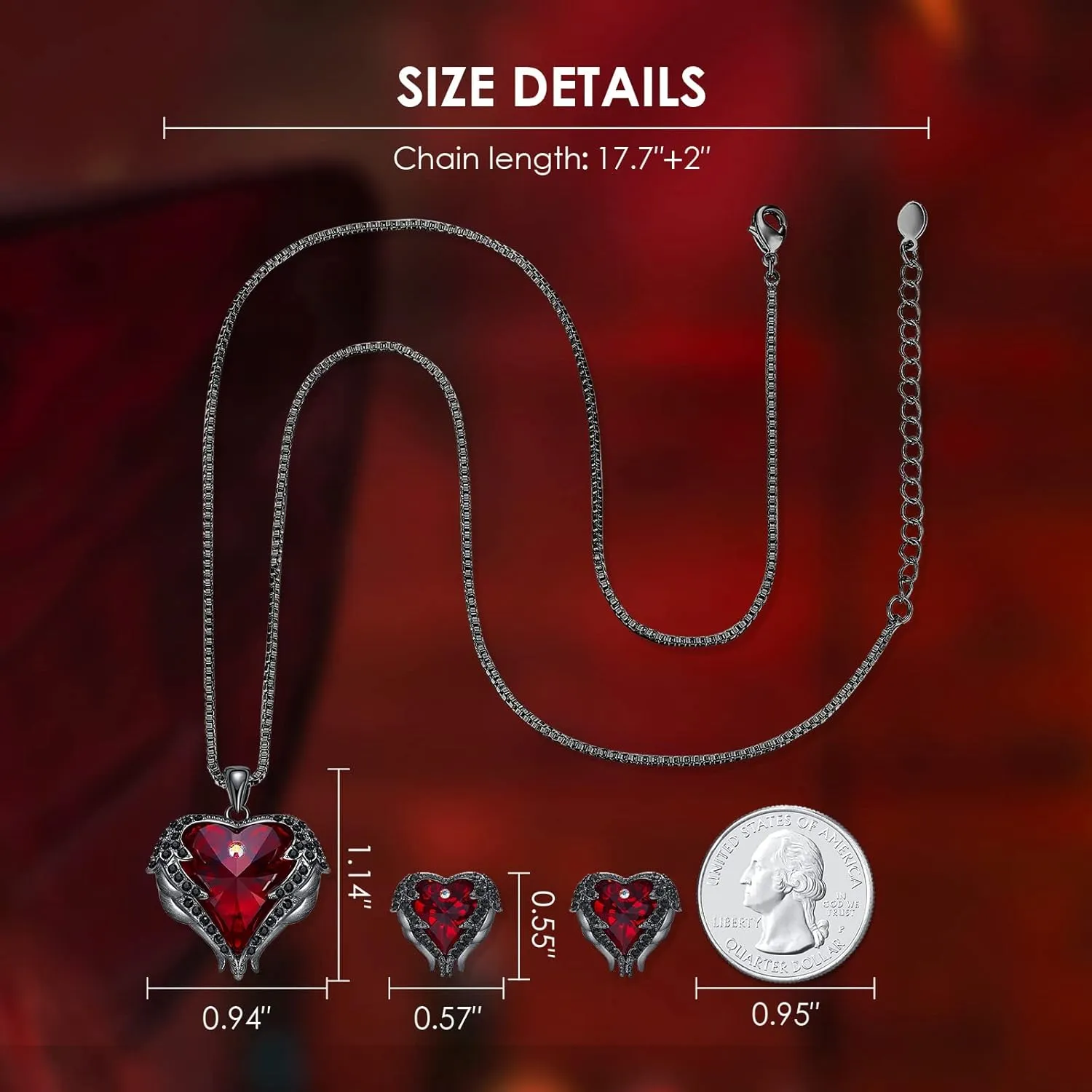 CDE Mothers Day Jewelry Set for Women, Angle Wing Heart Pendant Necklaces and Earrings with Birthstone Birthday/Anniversary Christmas Jewelry Gift for Women Wife Her