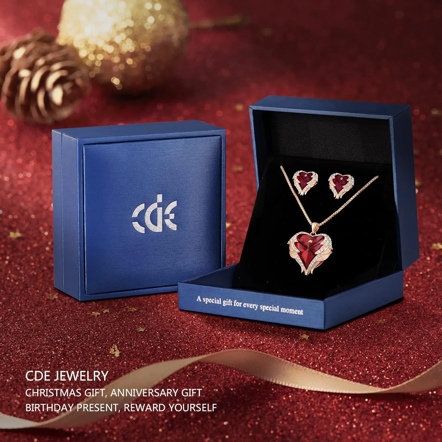 CDE Mothers Day Jewelry Set for Women, Angle Wing Heart Pendant Necklaces and Earrings with Birthstone Birthday/Anniversary Christmas Jewelry Gift for Women Wife Her