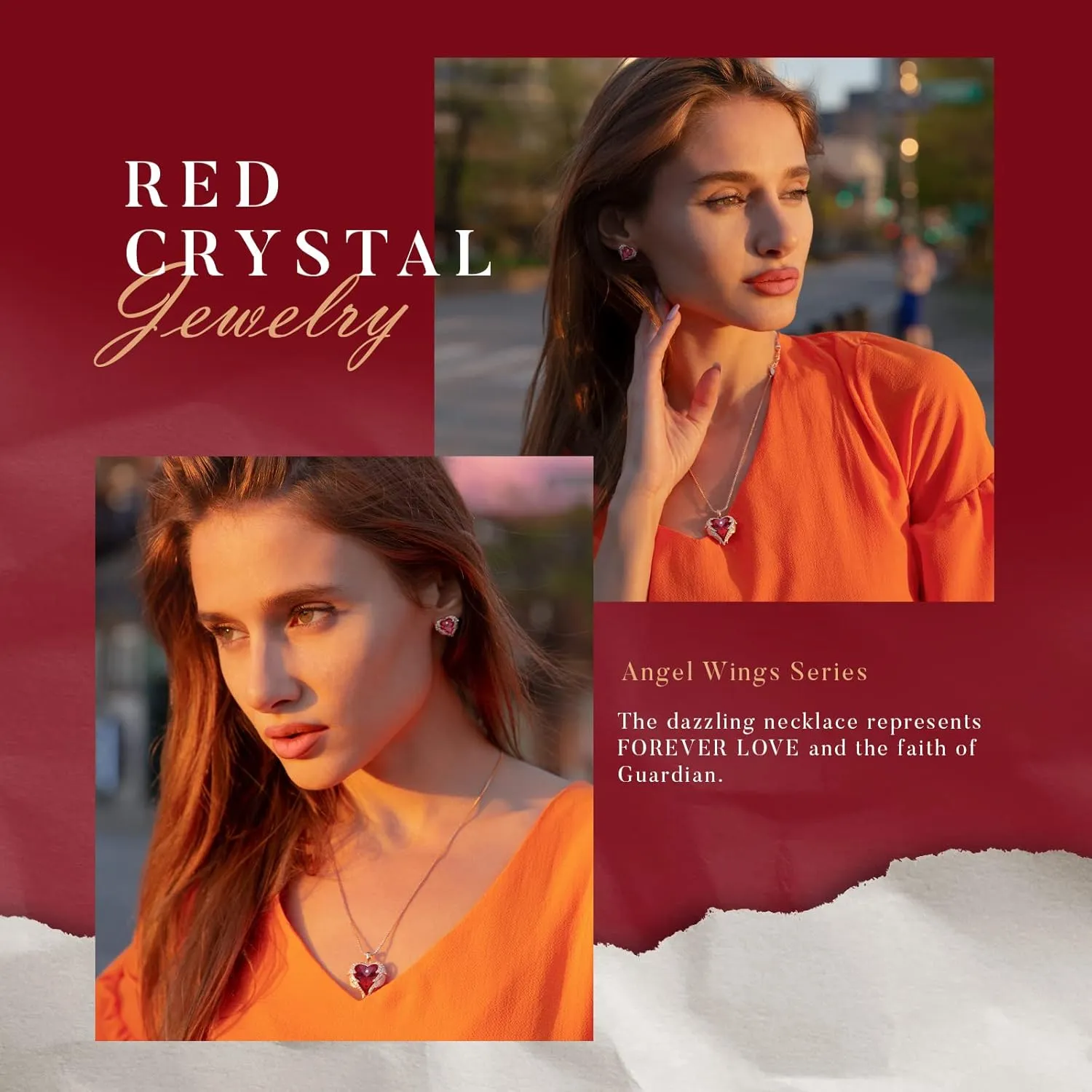 CDE Mothers Day Jewelry Set for Women, Angle Wing Heart Pendant Necklaces and Earrings with Birthstone Birthday/Anniversary Christmas Jewelry Gift for Women Wife Her