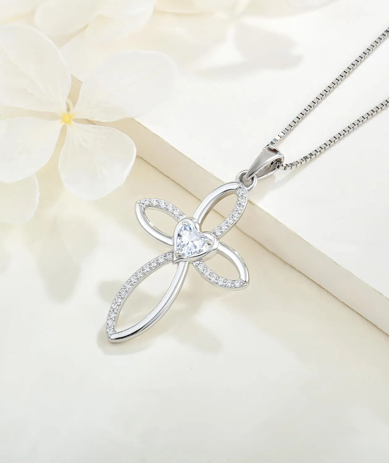 Celtic Knot Cross Necklace Sterling Silver Crucifix Pendant Heart Birthstone Religious Jewelry for Women