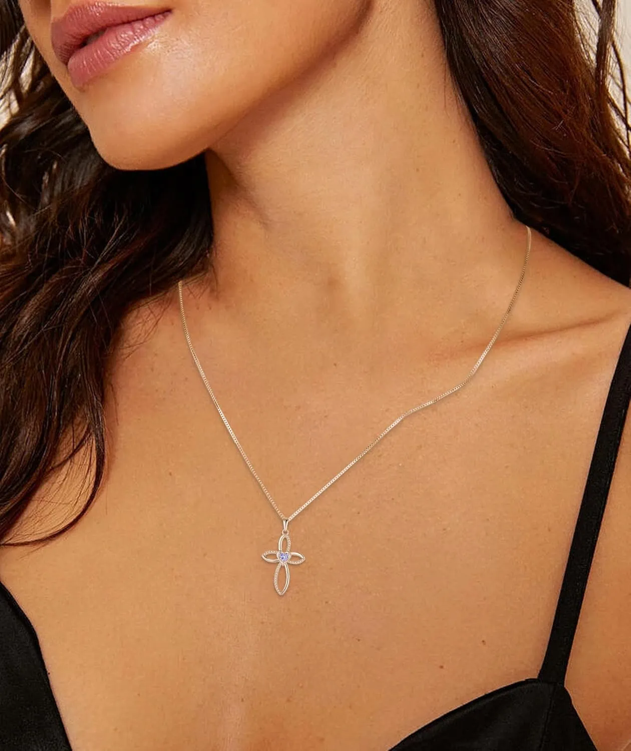 Celtic Knot Cross Necklace Sterling Silver Crucifix Pendant Heart Birthstone Religious Jewelry for Women