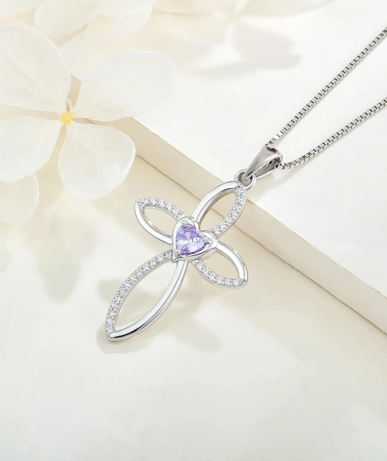 Celtic Knot Cross Necklace Sterling Silver Crucifix Pendant Heart Birthstone Religious Jewelry for Women
