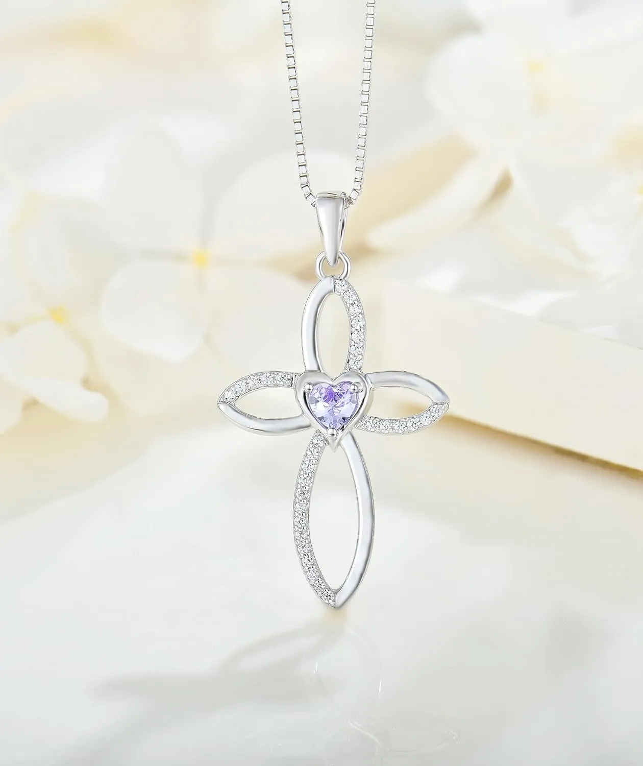 Celtic Knot Cross Necklace Sterling Silver Crucifix Pendant Heart Birthstone Religious Jewelry for Women