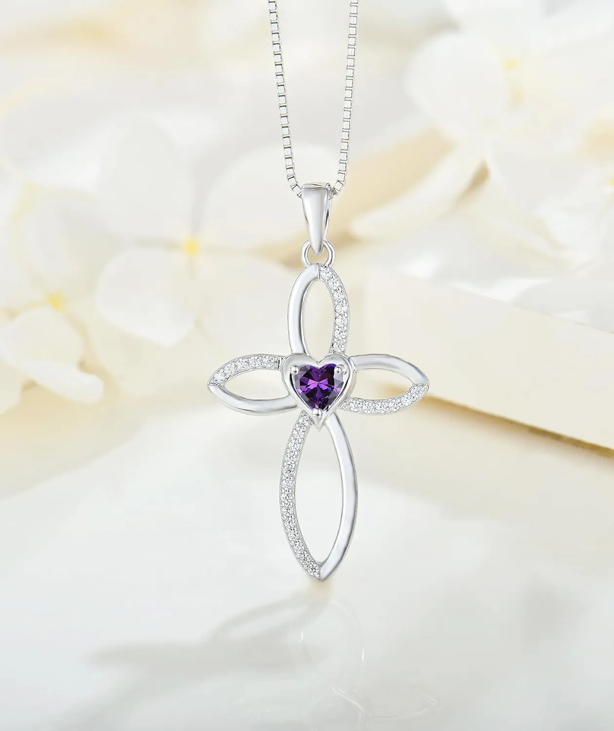 Celtic Knot Cross Necklace Sterling Silver Crucifix Pendant Heart Birthstone Religious Jewelry for Women