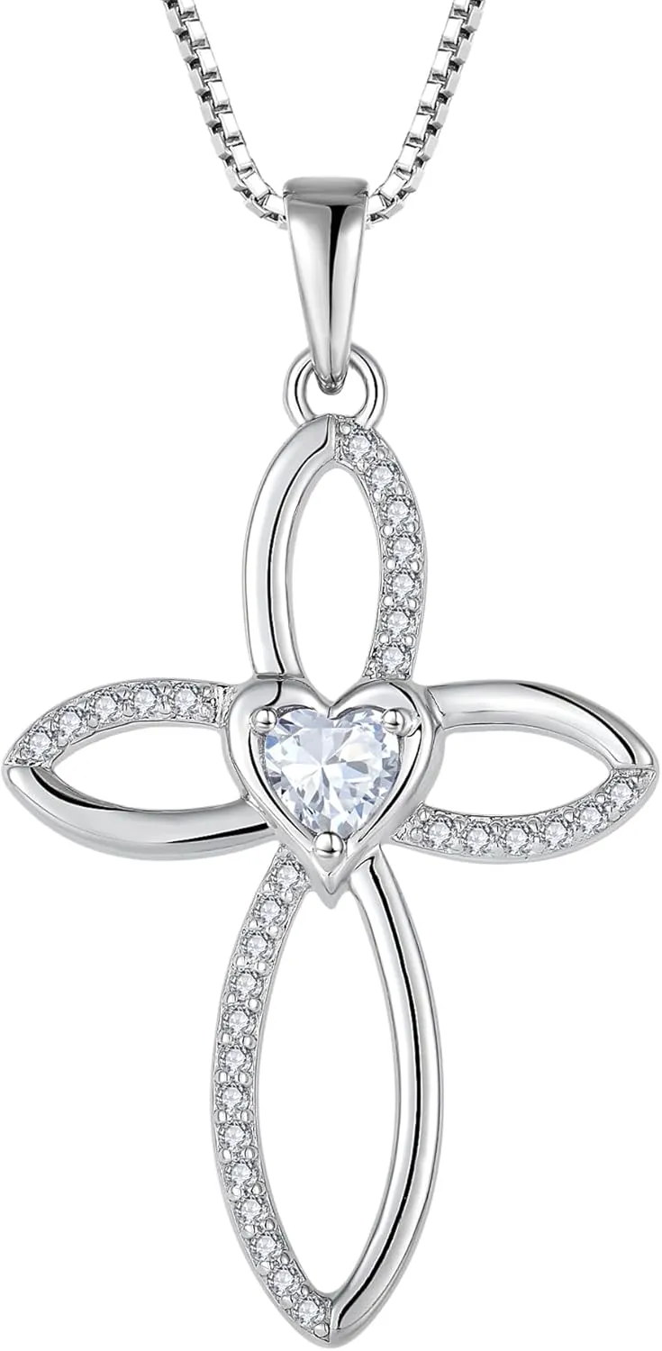 Celtic Knot Cross Necklace Sterling Silver Crucifix Pendant Heart Birthstone Religious Jewelry for Women