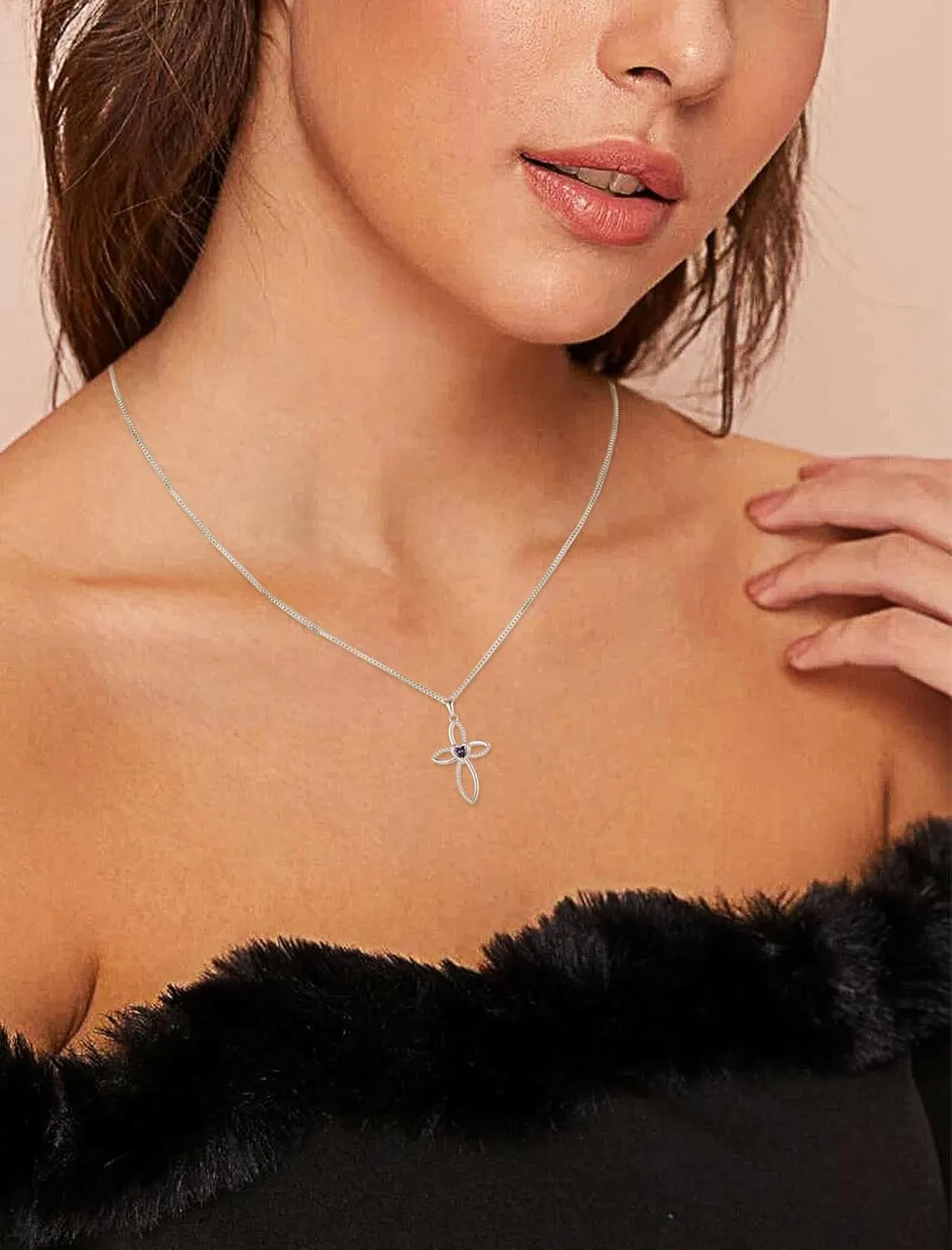 Celtic Knot Cross Necklace Sterling Silver Crucifix Pendant Heart Birthstone Religious Jewelry for Women