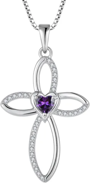 Celtic Knot Cross Necklace Sterling Silver Crucifix Pendant Heart Birthstone Religious Jewelry for Women