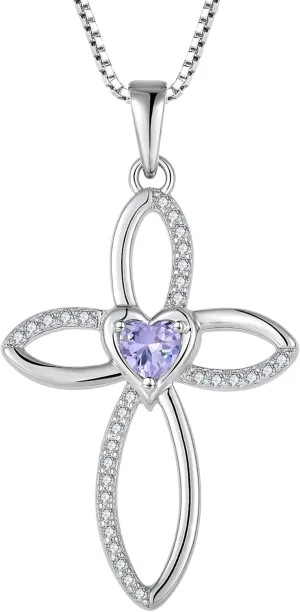 Celtic Knot Cross Necklace Sterling Silver Crucifix Pendant Heart Birthstone Religious Jewelry for Women