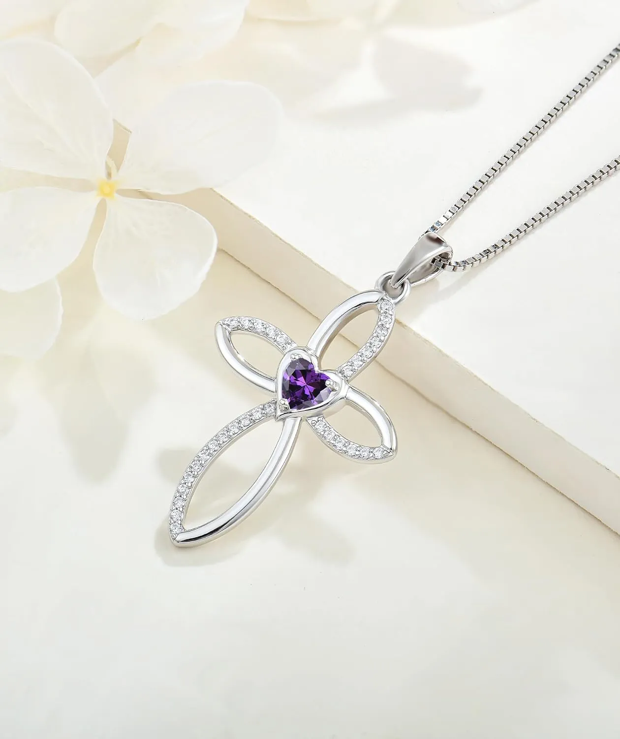Celtic Knot Cross Necklace Sterling Silver Crucifix Pendant Heart Birthstone Religious Jewelry for Women