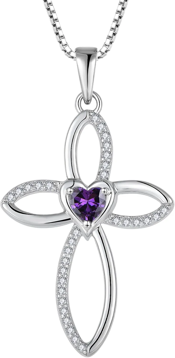 Celtic Knot Cross Necklace Sterling Silver Crucifix Pendant Heart Birthstone Religious Jewelry for Women