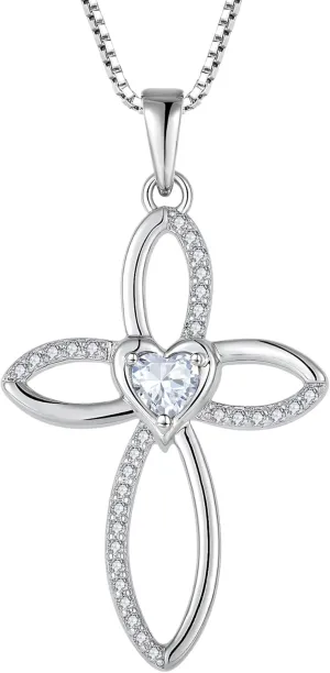 Celtic Knot Cross Necklace Sterling Silver Crucifix Pendant Heart Birthstone Religious Jewelry for Women