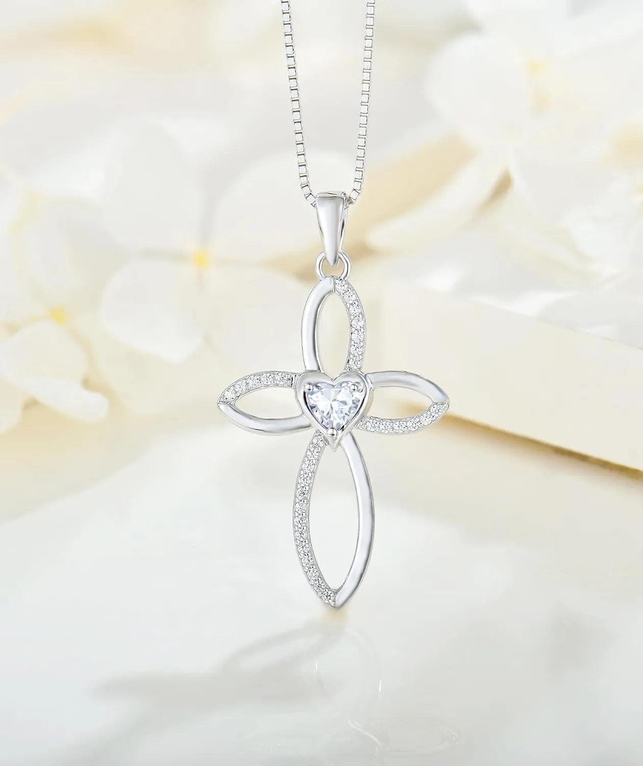 Celtic Knot Cross Necklace Sterling Silver Crucifix Pendant Heart Birthstone Religious Jewelry for Women