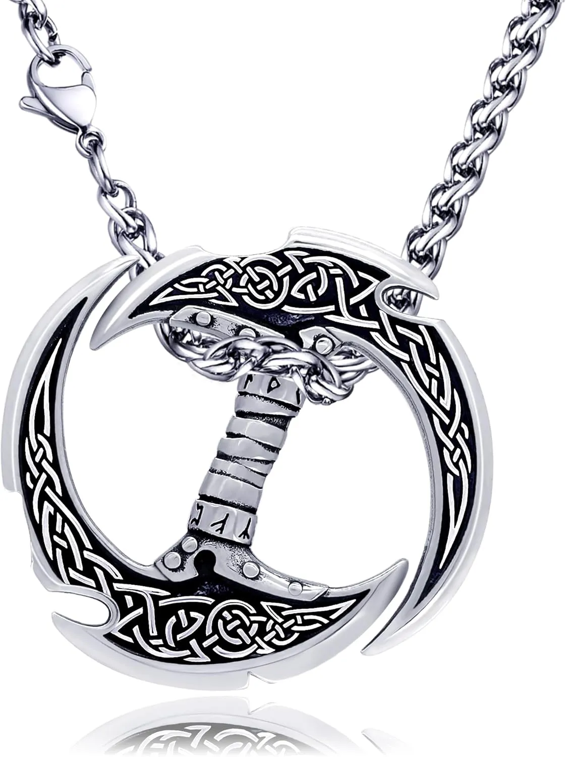 Celtic Knot Dragon Necklace Viking Pendant Stainless Steel Crescent Moon Sword Pendant Norse Rune Viking Jewelry for Men