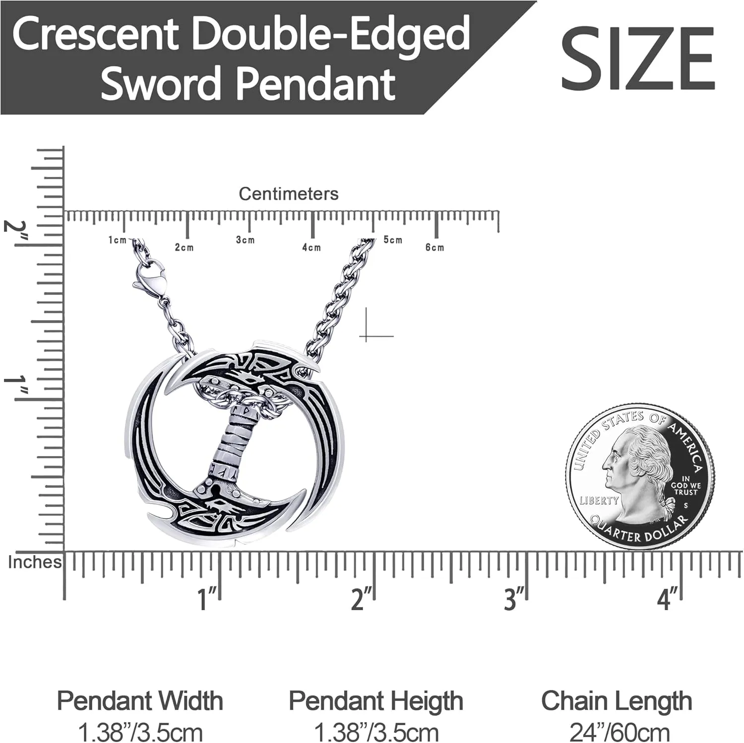 Celtic Knot Dragon Necklace Viking Pendant Stainless Steel Crescent Moon Sword Pendant Norse Rune Viking Jewelry for Men