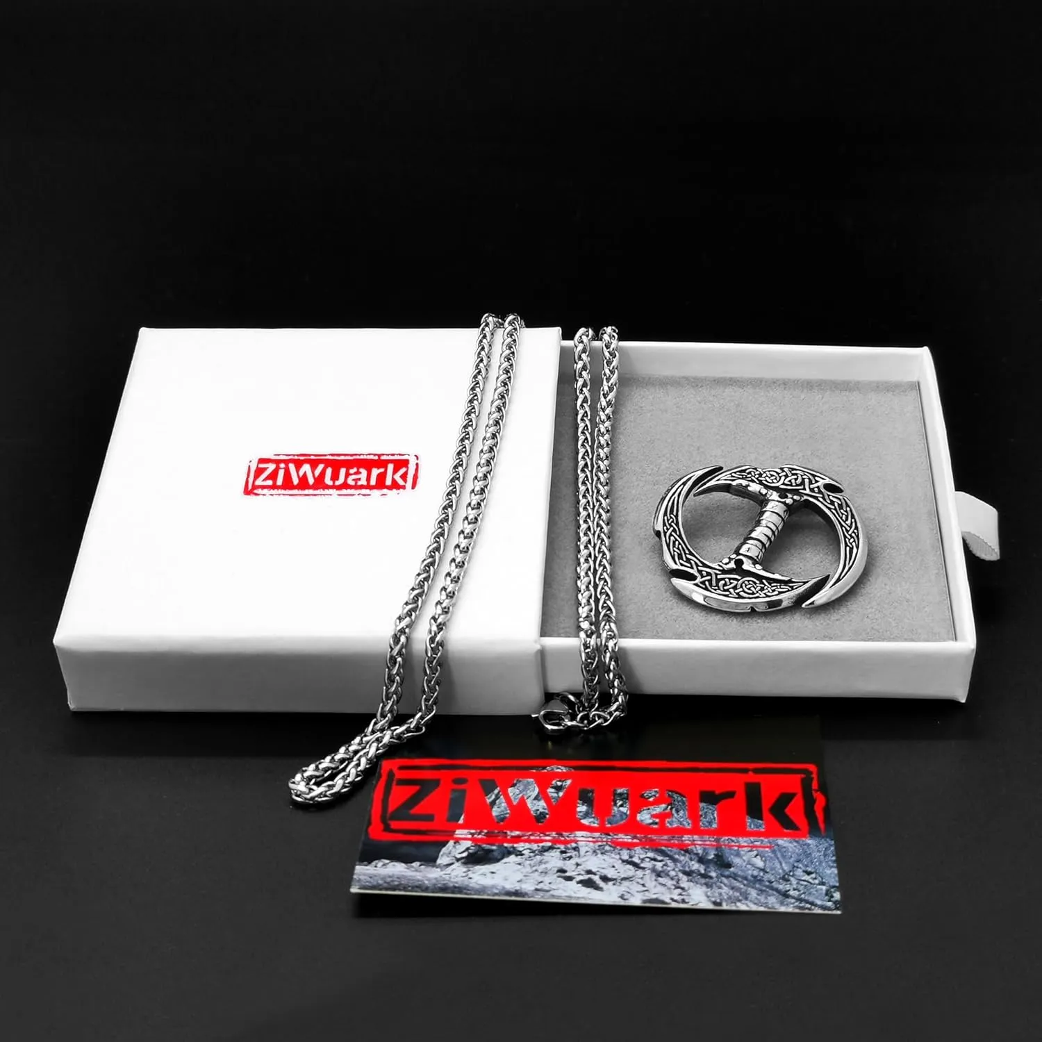 Celtic Knot Dragon Necklace Viking Pendant Stainless Steel Crescent Moon Sword Pendant Norse Rune Viking Jewelry for Men