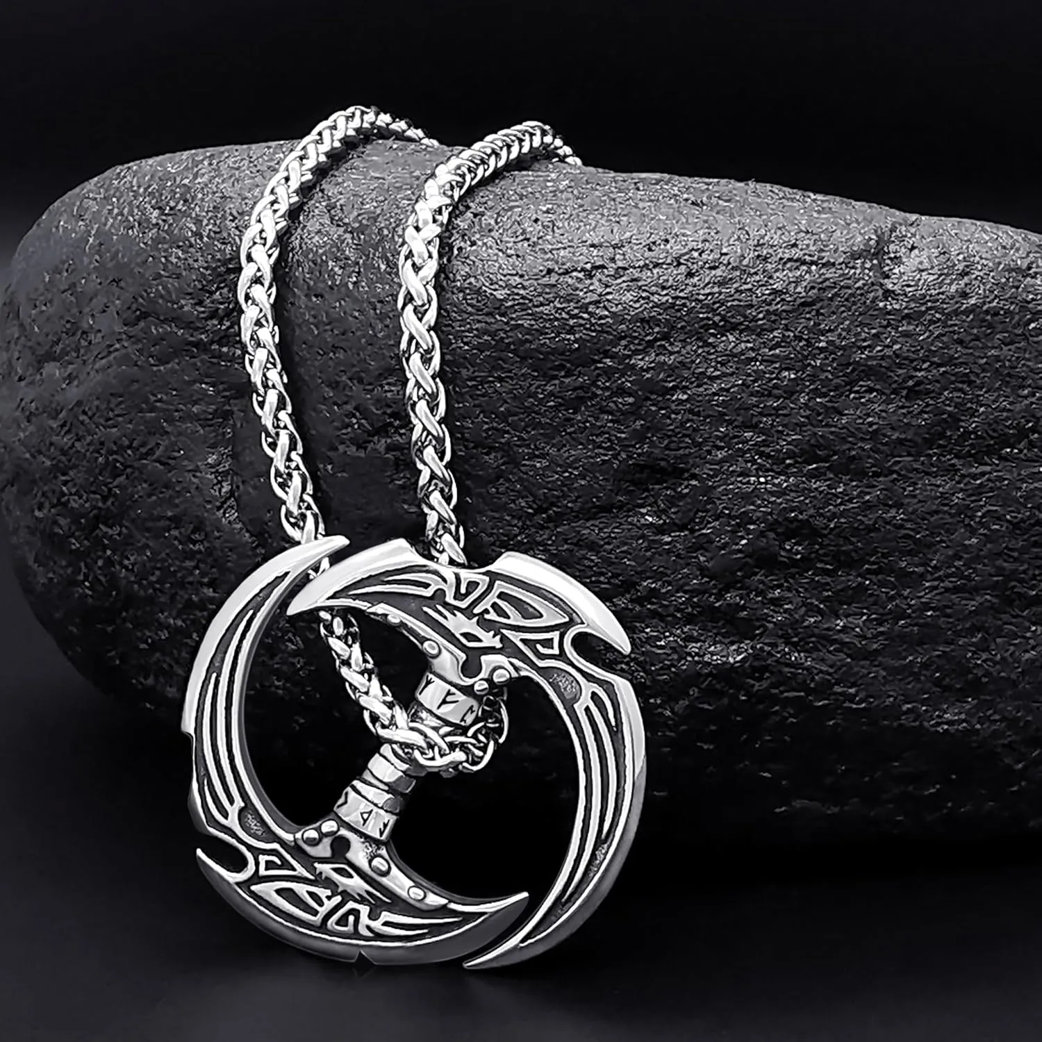 Celtic Knot Dragon Necklace Viking Pendant Stainless Steel Crescent Moon Sword Pendant Norse Rune Viking Jewelry for Men