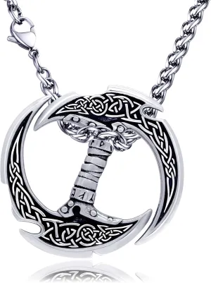 Celtic Knot Dragon Necklace Viking Pendant Stainless Steel Crescent Moon Sword Pendant Norse Rune Viking Jewelry for Men