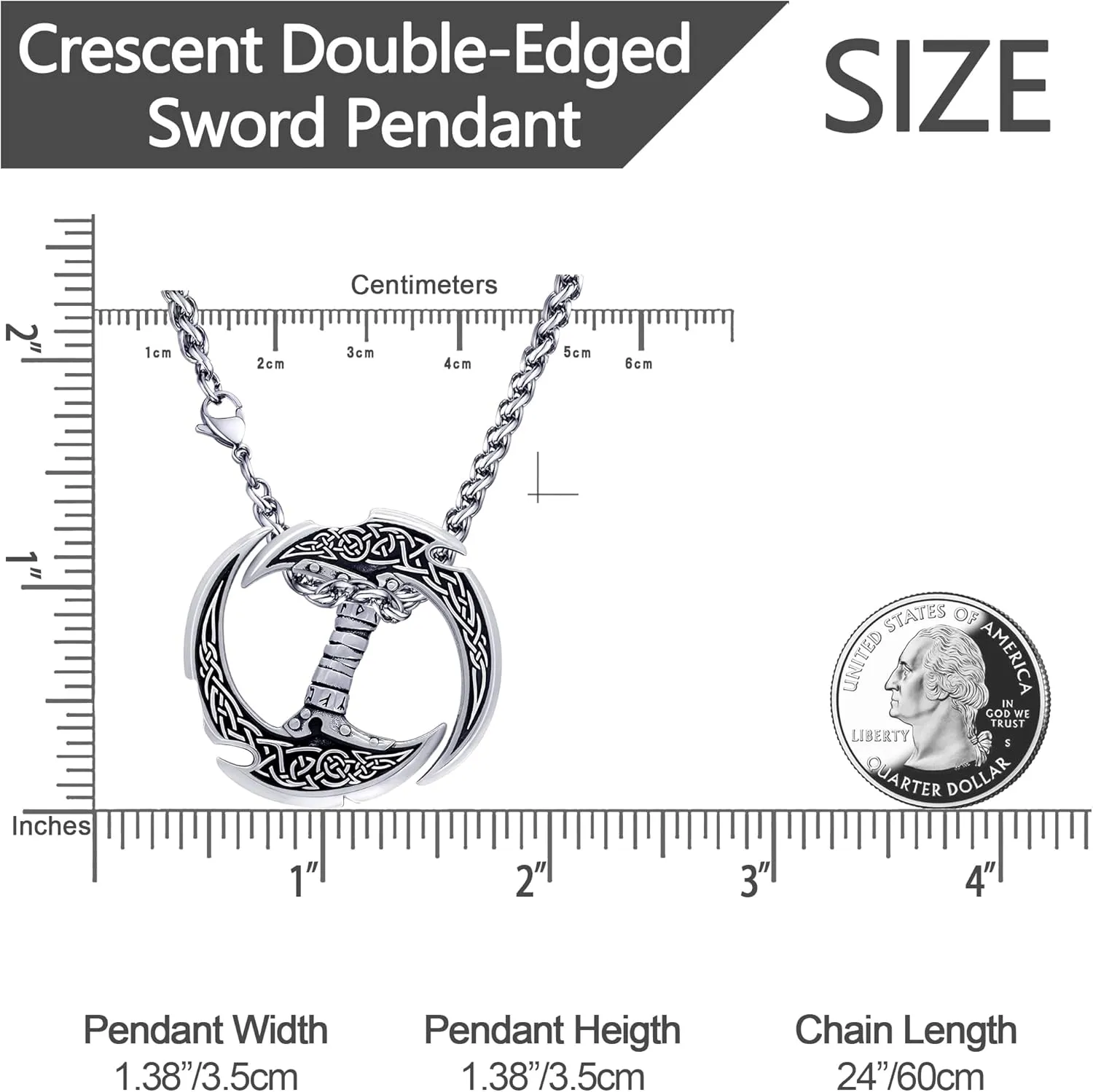 Celtic Knot Dragon Necklace Viking Pendant Stainless Steel Crescent Moon Sword Pendant Norse Rune Viking Jewelry for Men