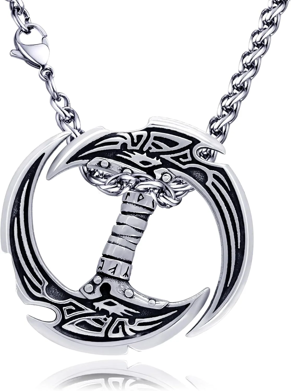Celtic Knot Dragon Necklace Viking Pendant Stainless Steel Crescent Moon Sword Pendant Norse Rune Viking Jewelry for Men
