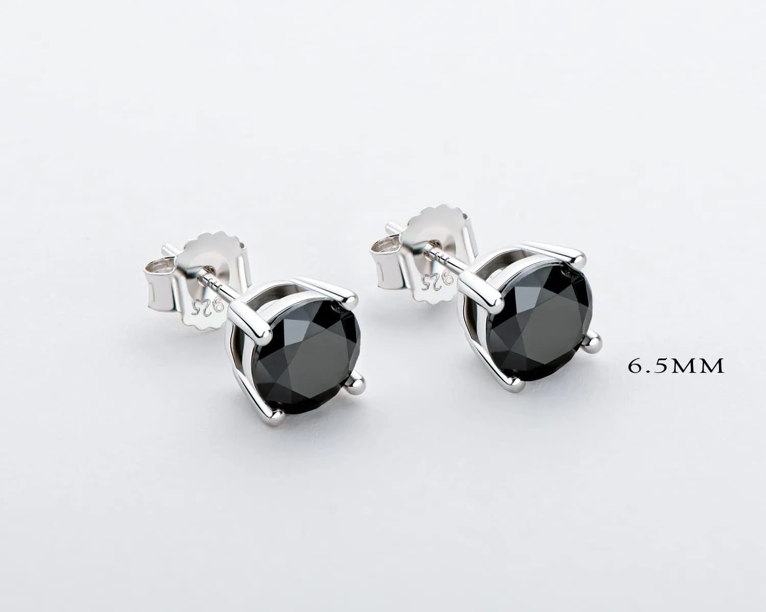 Certified Black Moissanite Stud Earrings 3mm to 8mm, 925 Sterling Silver Hypoallergenic, Round/Princess/Emerald/Cushion Cut, Jewelry Gift