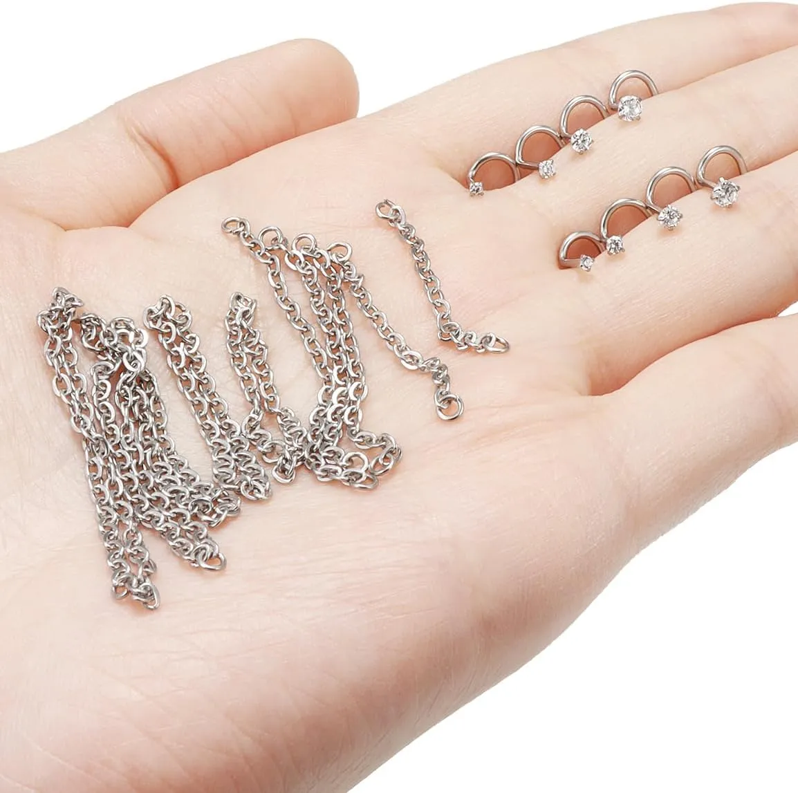 Chain Nose Rings Piercings Corkscrew Studs for Women Men 20g 18g Surgical Steel Screw Double Across Chains Hypoallergenic Nostril Jewelry