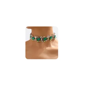 Chargances Green Chunky Rhinestone Choker Sparkle Crystal Bib Collar Necklace Fancy Iced Out Jewerly for Women(Green)
