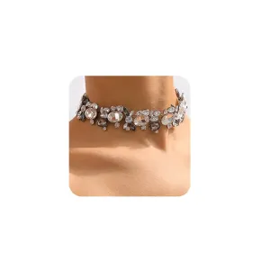 Chargances Rhinestone Statement Neckalce Vintage Chunky Crystal Collar Bling Grey Bib Pendant Necklace for Women (Grey)