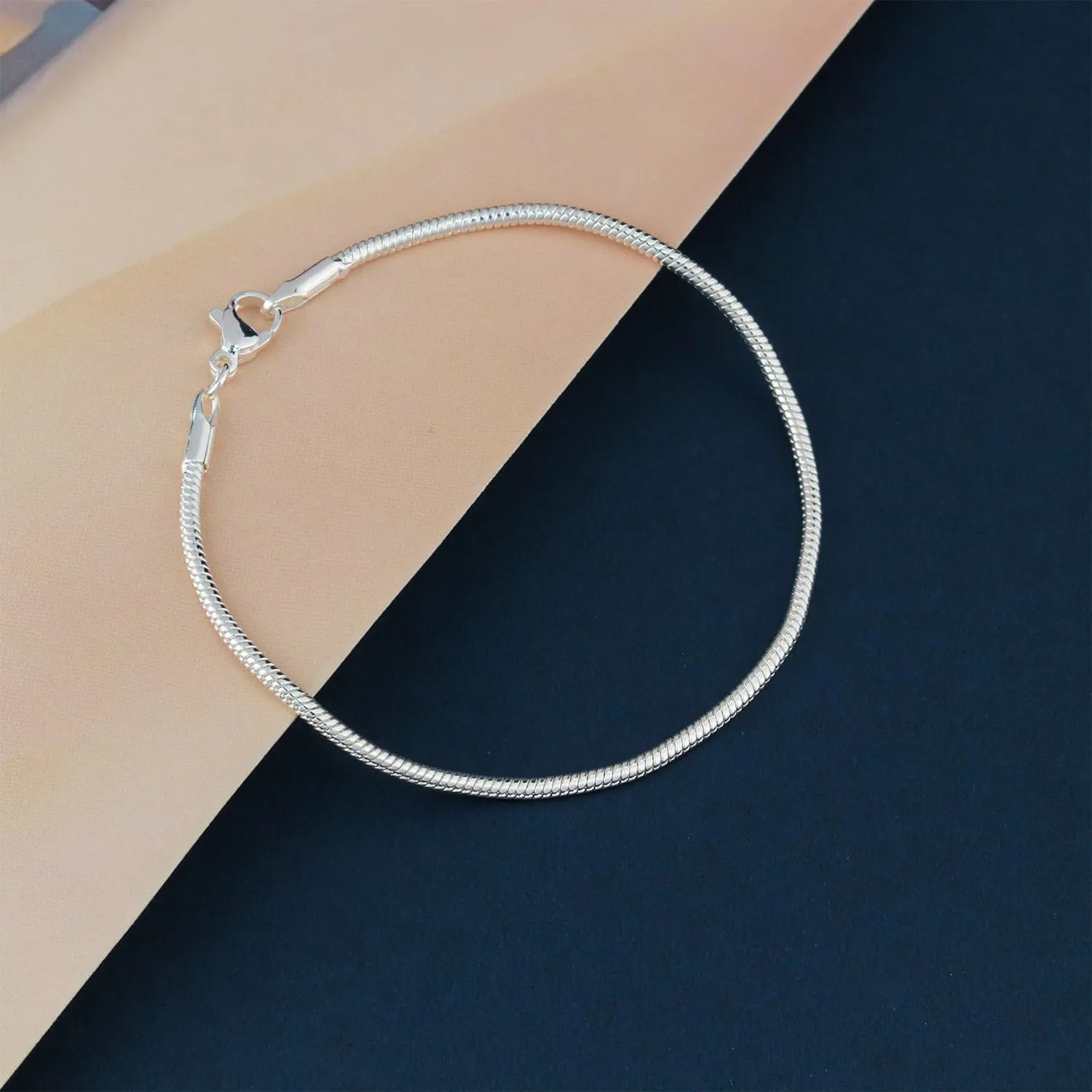 Charm Bracelet 925 Sterling Silver Bracelets for Women 2mm Dainty Snake Chain Bracelet Jewelry Gifts for Her