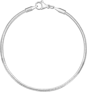 Charm Bracelet 925 Sterling Silver Bracelets for Women 2mm Dainty Snake Chain Bracelet Jewelry Gifts for Her