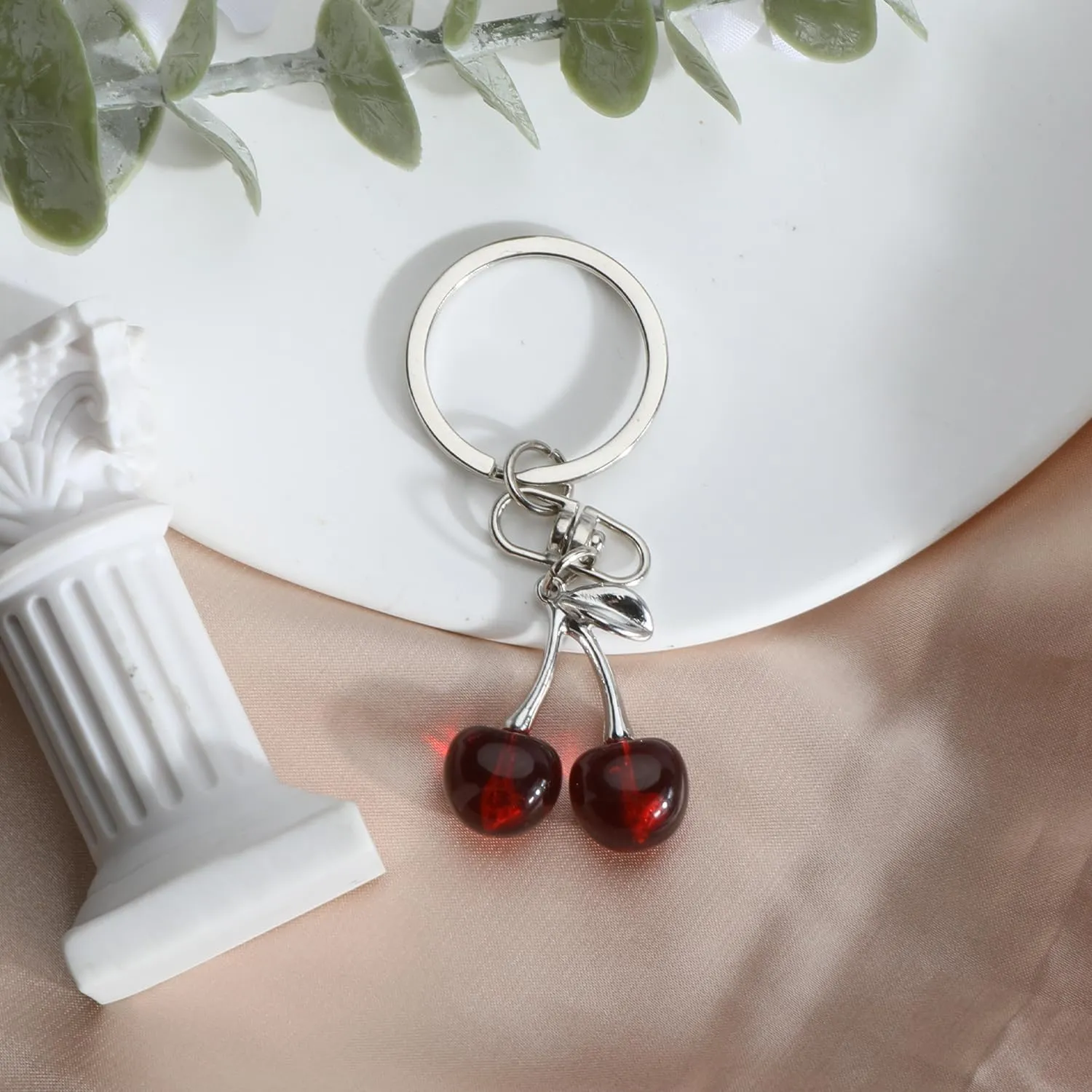 Cherry Keychain,Cherry Keycharms,Cherries Keychains for Women,Cute Keychain,Silver Cherries Keyring,Keycharms Gifts