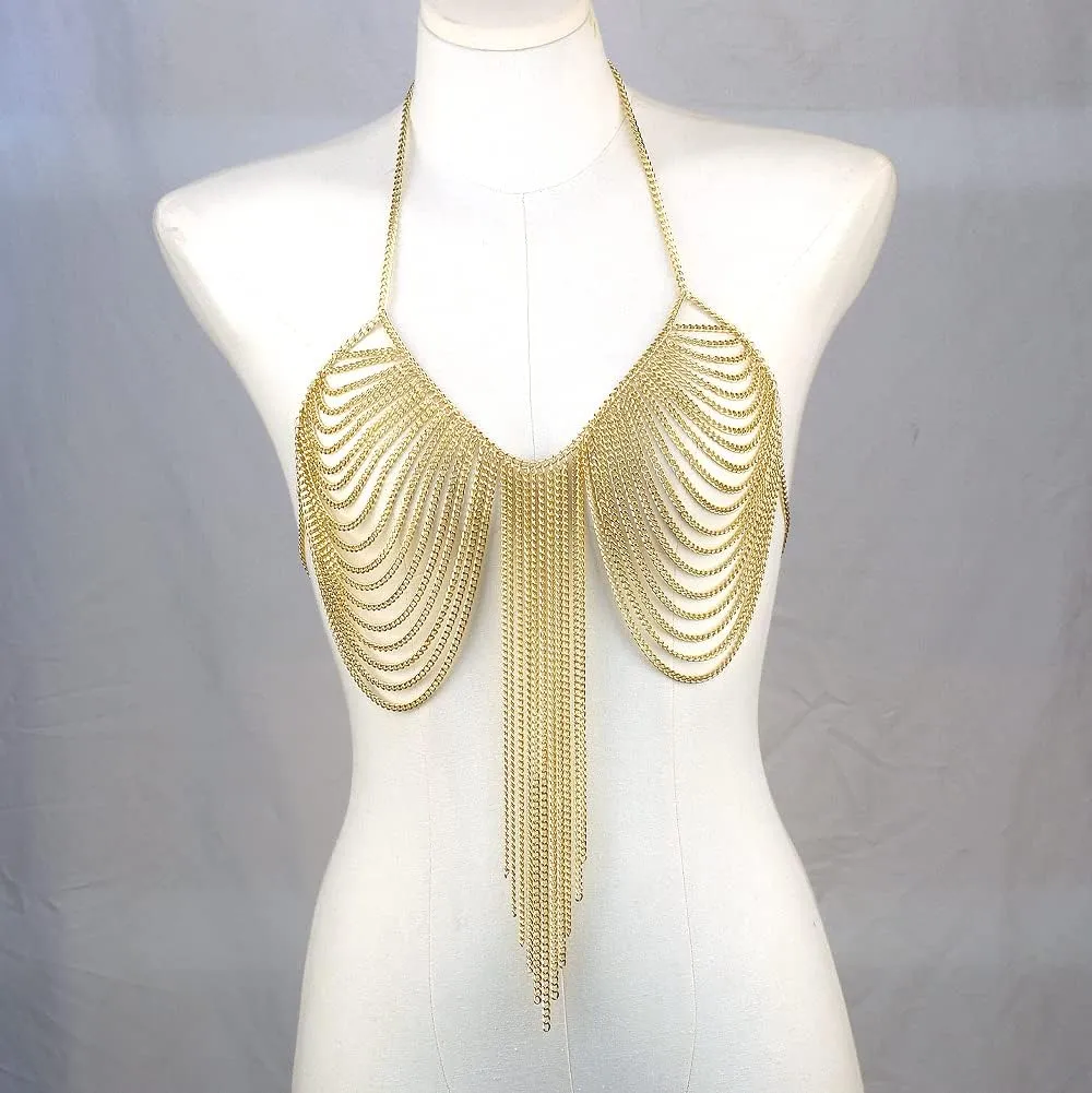 Chran Summer Beach Bra Top Chain Sexy Bikini Accessories Body Chains for Women Golden Necklace Party Jewelry