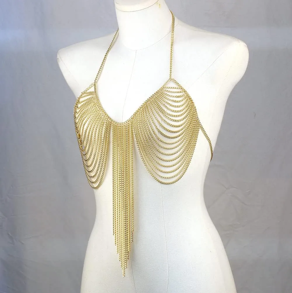 Chran Summer Beach Bra Top Chain Sexy Bikini Accessories Body Chains for Women Golden Necklace Party Jewelry