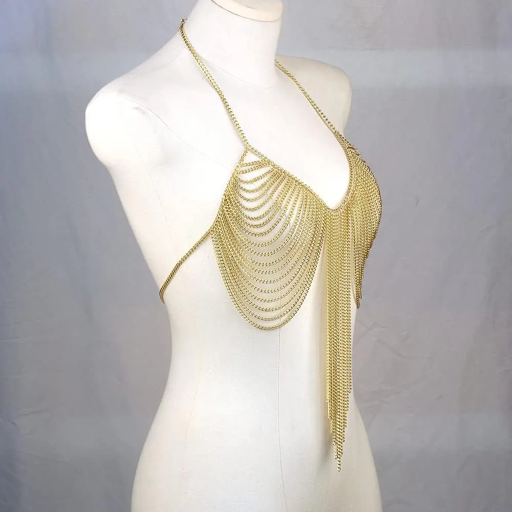 Chran Summer Beach Bra Top Chain Sexy Bikini Accessories Body Chains for Women Golden Necklace Party Jewelry