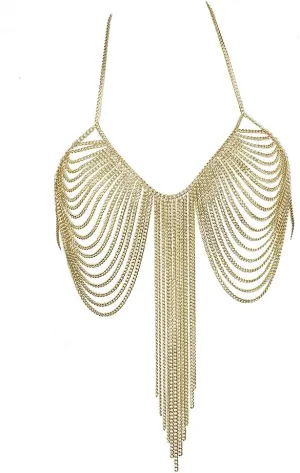 Chran Summer Beach Bra Top Chain Sexy Bikini Accessories Body Chains for Women Golden Necklace Party Jewelry
