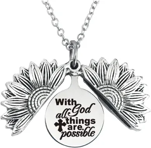 Christian Sunflower Necklace for Women Inspirational Sunflower Gifts for Girls Birthday Christmas Gifts With God All Things Are Possible Engraved Necklace
