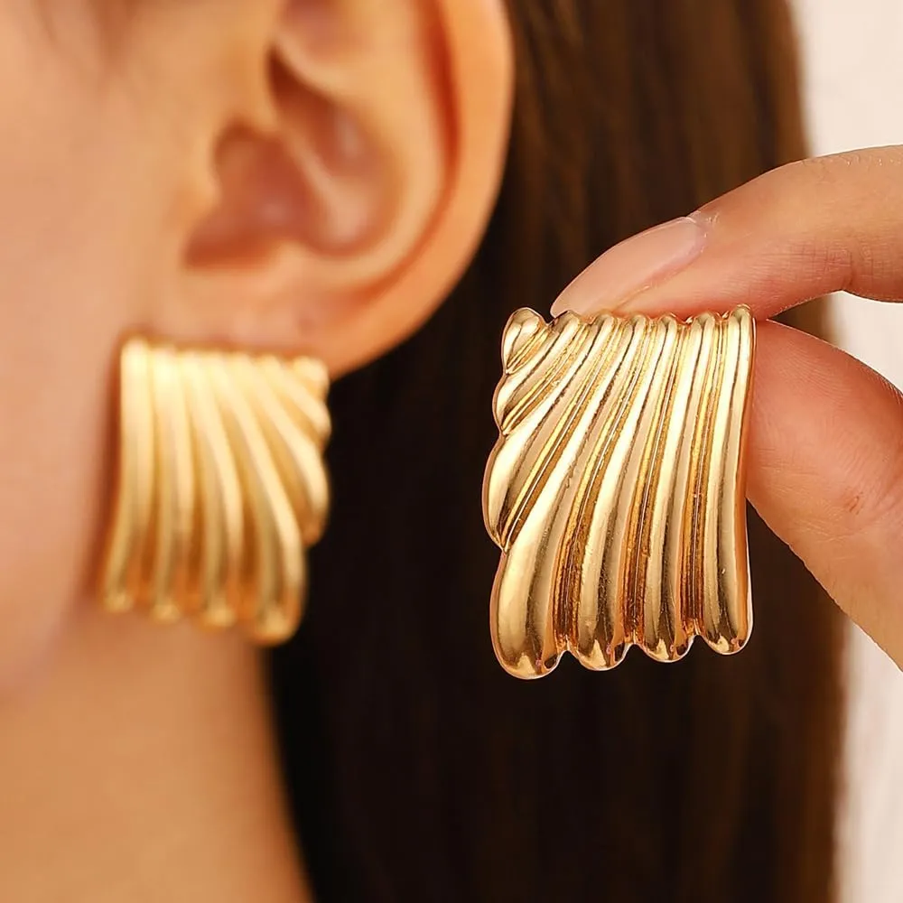 Chunky Gold Drop Earrings Geometric Rectangle Statement Earrings Minimalist Titanium Steel Stud Earrings Trendy Prom Jewelry Accessories for Women