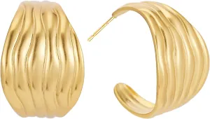 Chunky Gold Earrings 14K Gold Plated Statement Earrings for Women Trendy Hypoallergenic Textured Hoop Earring Ribbed Huggie Stud Earrings Jewelry Gifts