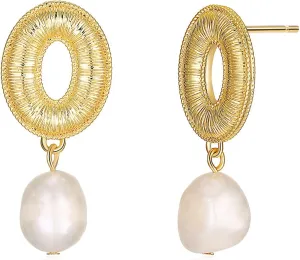 Chunky Gold Pearl Earrings for Women Dangle Hoop Earrings 18K Gold Plated Drop Stud Earrings Jewelry Gift