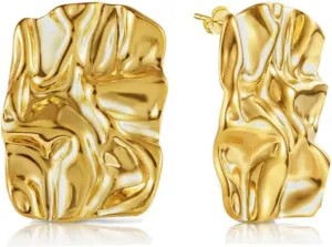 Chunky Irregular Hammered Stud Earrings for Women 18k Gold/Sliver Plated Geometric Rectangle Statement Earrings Trendy